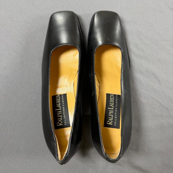 Ralph Lauren Collection Shoes - Ralph Lauren Collection Classics Black Leather Square Toe Block Heel Pumps 7.5 B